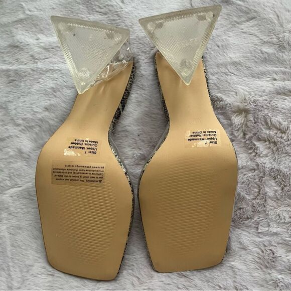 NEW YORK & COMPANY Heather Gray/Black Color Clear Block Heel Mules Size 7 - Picture 4 of 7